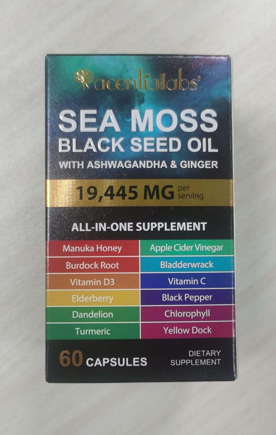 60P Black Seed Oil & Sea Moss Capsules with Ashwagandha Ginger - Immunity, Digestion, Skin, Hair & Energy Boost