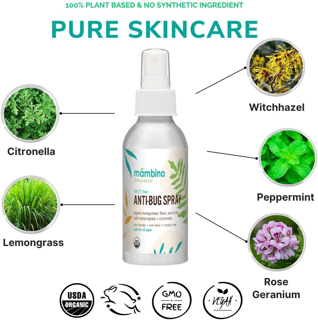 DEET-Free Organic Bug Spray Travel Size with Essential Oils for Babies, Kids, Adults - Bug Repellent for Camping - Mambino Organics 2.7 Oz - Espot.com.au