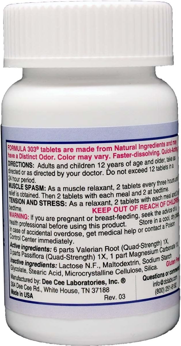 all-natural-formula-303-maximum-strength-tablets---90-tablets-with-magnesium-for-sore-muscles-passion-flower-and-valerian-root-by-dee-cee-laboratories-2