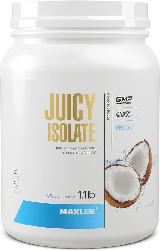maxler-juicy-isolate-protein-powder---coconut-flavored-clear-whey-isolate---low-lactose-fat-free-sugar-free-muscle-recovery-drink---ideal-for-pre-post-workout---90-protein---11-lb-20-servings-1