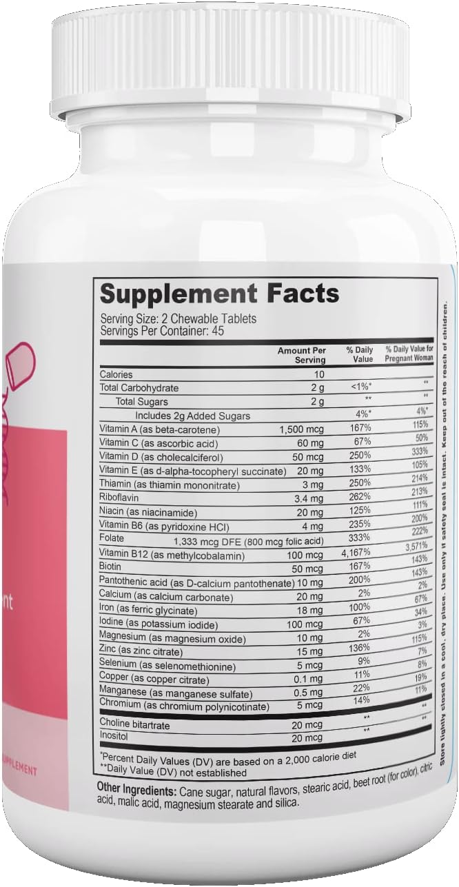 cherry-flavored-chewable-prenatal-vitamins-for-women---nutri-supreme-prenatal-vitamin-with-800-mcg-of-folate-and-iron---kosher---90-count-2