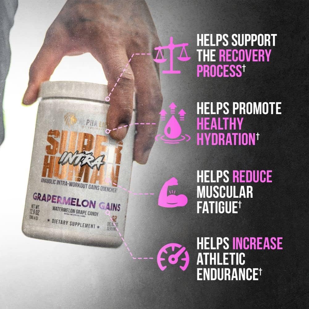 Superhuman Intra Workout Powder with Amino Acids, BCAA, Electrolytes & Hydration Mix - Watermelon Grape Candy Flavor for Muscle Recovery (42 Servings) - Espot.com.au