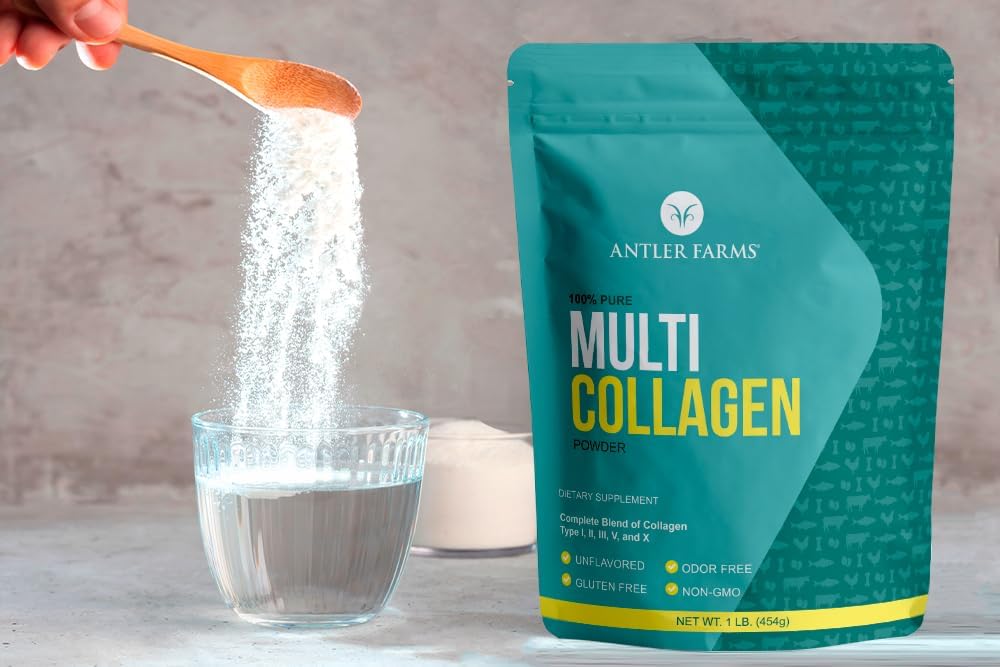 Antler Farms Multi Collagen Protein Powder - 5 Types (I, II, III, V, X) - 100% Pure Hydrolyzed Peptides - Rapid Absorption - Unflavored - 1 lb - Espot.com.au