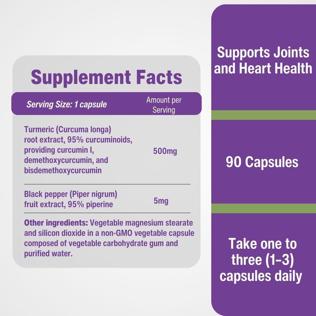 Turmeric Curcumin with Black Pepper Supplement for Enhanced Absorption | 95% Curcuminoids + 95% Piperine | 90 Veg Capsules, 500mg | New Roots Herbal - Espot.com.au
