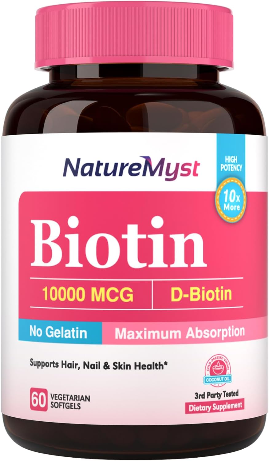 high-potency-naturemyst-biotin-10000-mcg-with-cold-pressed-coconut-oil---60-vegetarian-softgels-for-hair-nails-skin---biologically-active-formula-with-maximum-absorption-1