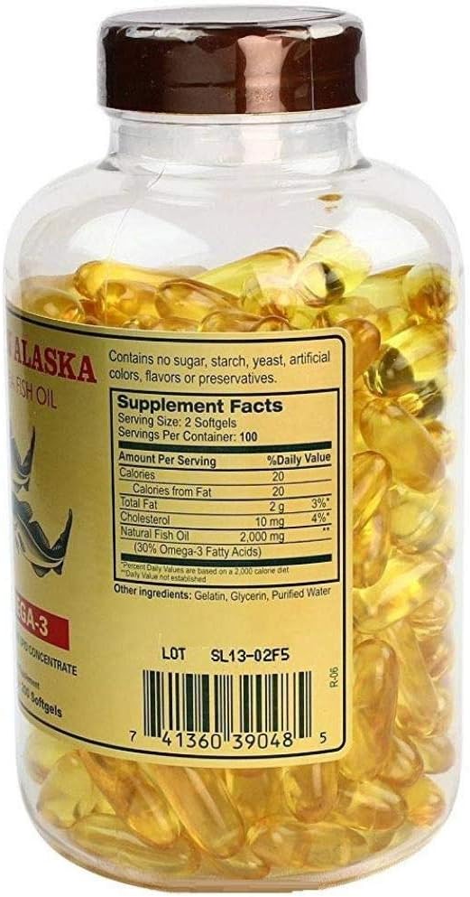 Omega 3 Fish Oil Supplement 1000mg Softgels - NCB Alaska Deep Sea, 200 Count - Espot.com.au