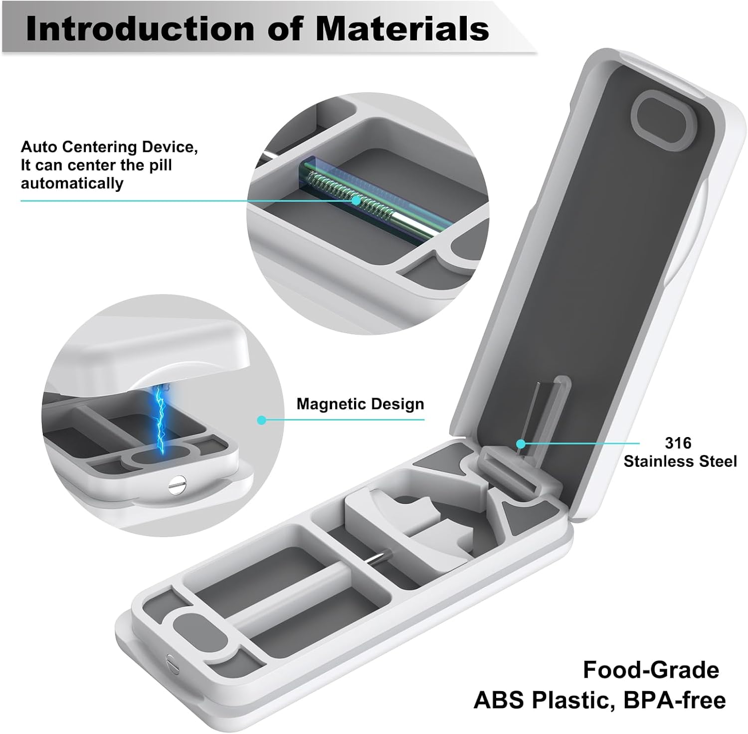 professional-pill-cutter-with-auto-centering-device-genuine-leather-case---aluminum-pill-splitter-with-316l-stainless-blade-for-small-or-large-pills---white-plastic-design-2