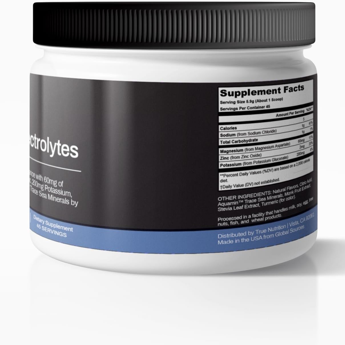 True Nutrition Electrolyte Hydration Supplement Drink Mix - Limeade Flavor | Supports Mineral Balance with Zinc, Potassium, Magnesium, Sodium | Aquamin® 72 Trace Sea Minerals | 5 Calories, 0g Sugar | 45 Servings - Espot.com.au