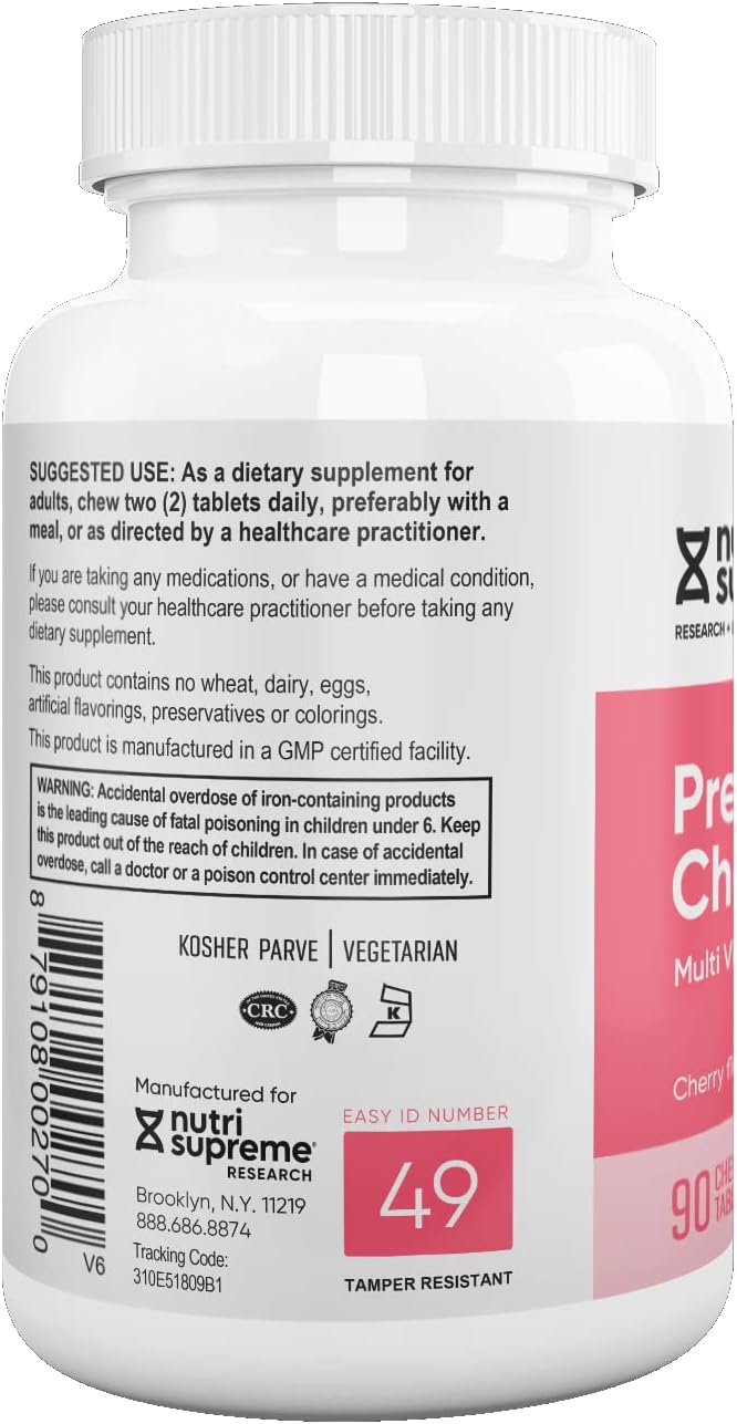 cherry-flavored-chewable-prenatal-vitamins-for-women---nutri-supreme-prenatal-vitamin-with-800-mcg-of-folate-and-iron---kosher---90-count-3