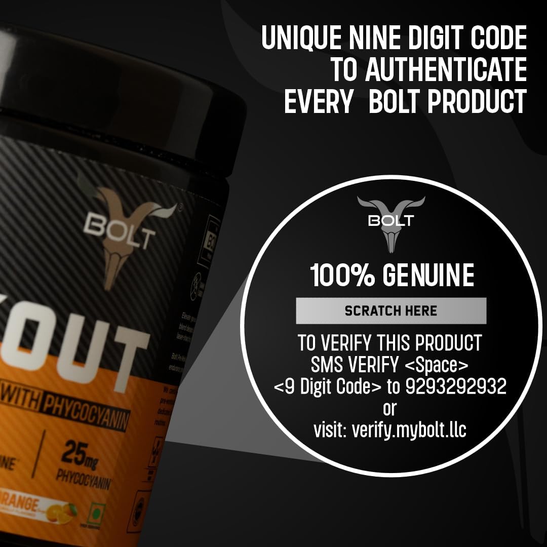 Bolt Nutrition Pre Workout Supplement with Caffeine, Citrulline Malate, B-Alanine, Taurine for Explosive Energy, Pump & Focus in Blue Berry Blast Flavor - 300g, 30 Servings - Espot.com.au