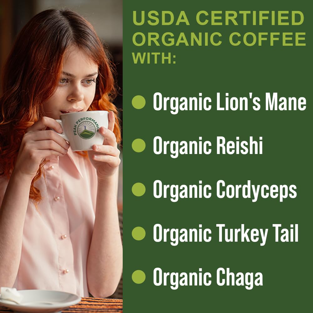 Organic Mushroom Coffee Pods with Lion's Mane, Reishi, Cordyceps, Turkey Tail, Chaga Mushrooms - Instant Nootropic Coffee for Peak Performance - Espot.com.au