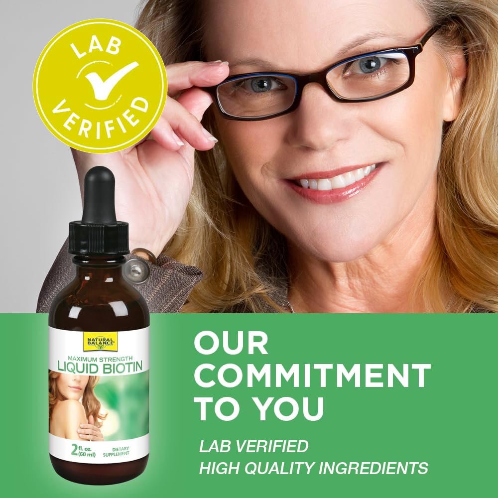 Natural Balance Biotin Liquid 5000mcg for Hair, Skin & Nails | Healthy Hair Supplement | Skin Health & Strong Nails Support | 2 oz, 60 Servings - Espot.com.au