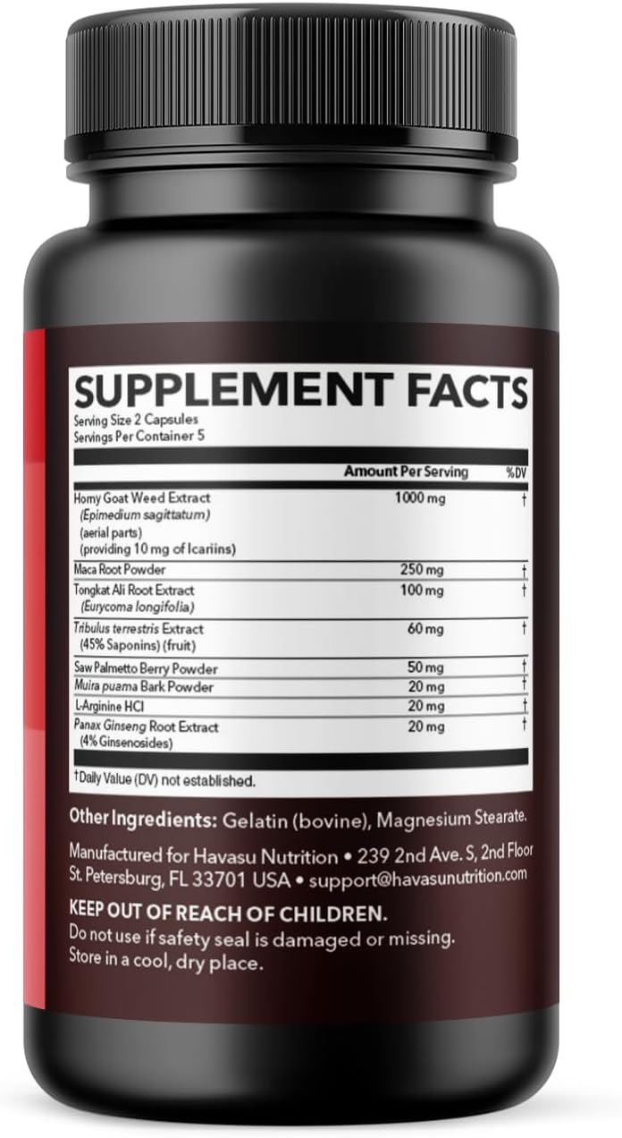Extra Strength Horny Goat Weed Capsules for Men & Women - Energy & Performance Support with Tongkat Ali, Muira Puama, Saw Palmetto - 10 Count - Espot.com.au