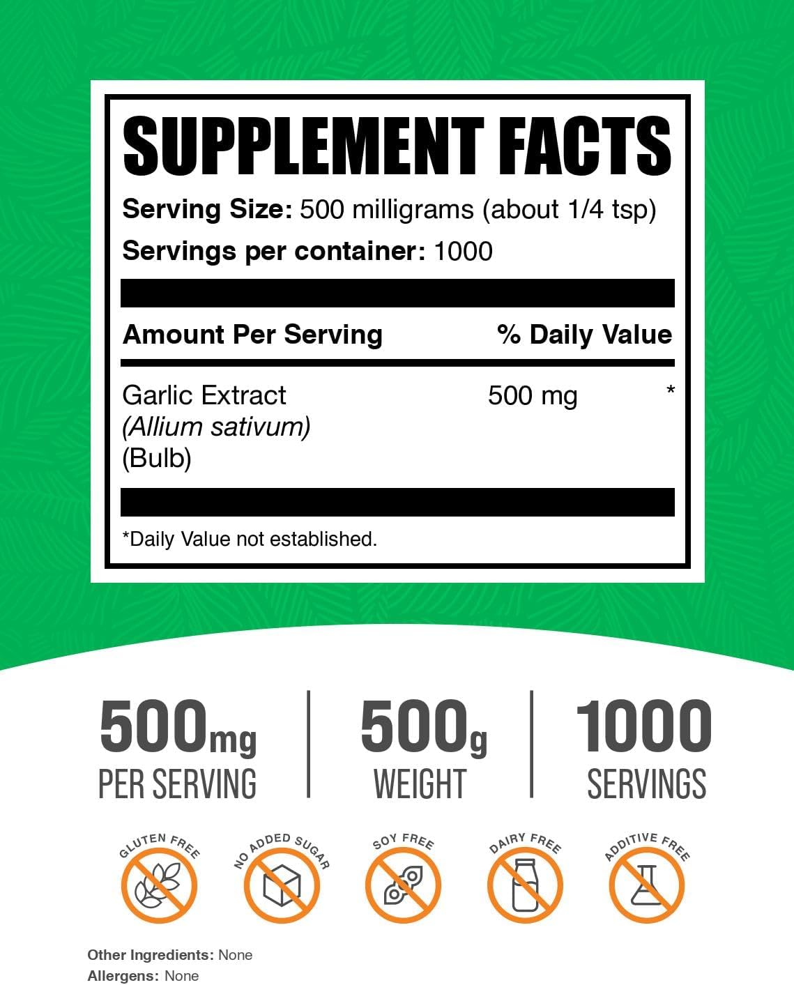 Garlic Extract Powder Herbal Supplement - Allium Sativum, Gluten-Free, 500mg per Serving - 500g (1.1 lbs) Pack of 1 - Espot.com.au
