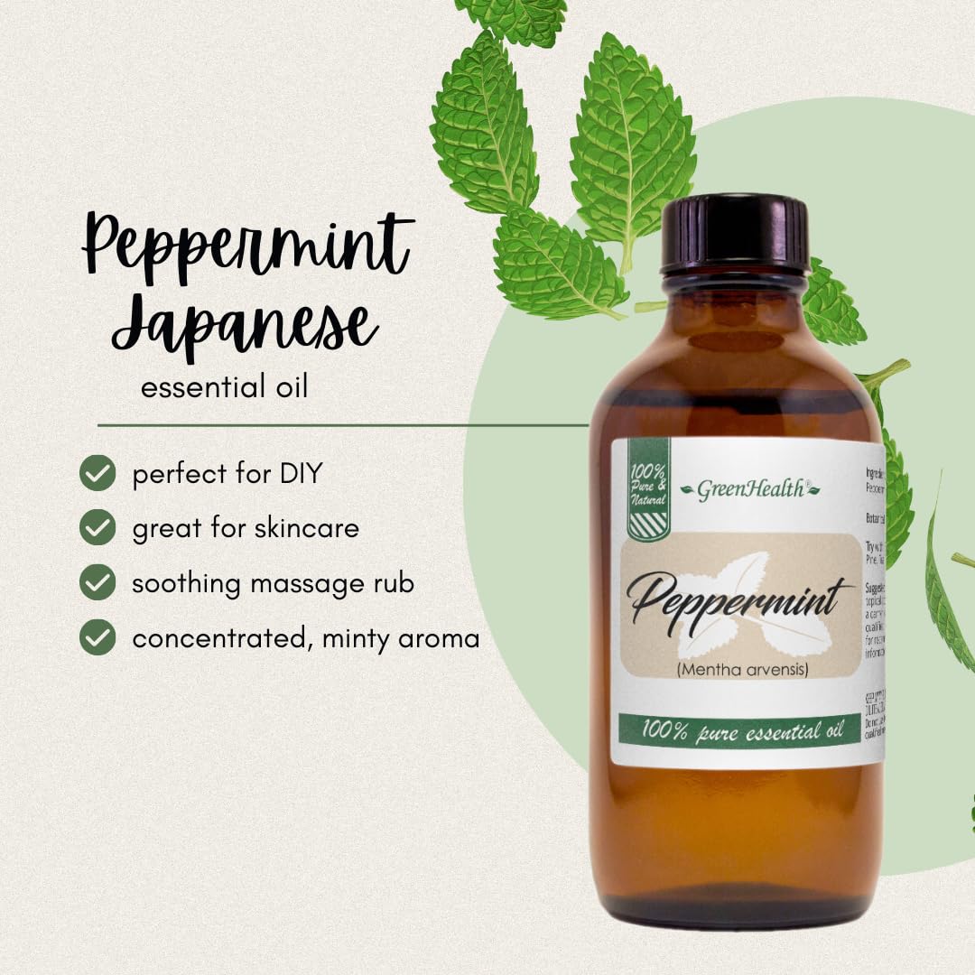 4 fl oz Peppermint Essential Oil in Glass Bottle with Dropper - 100% Pure - GreenHealth - Espot.com.au