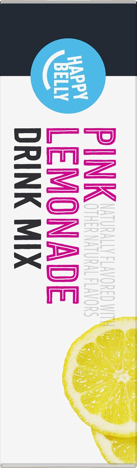 Happy Belly Pink Lemonade Drink Mix Singles, 1.4 Oz (Pack of 12) by Amazon Brand - Convenient Pack of 12 Individual Packets of Pink Lemonade Mix for On-the-Go Refreshment - Espot.com.au