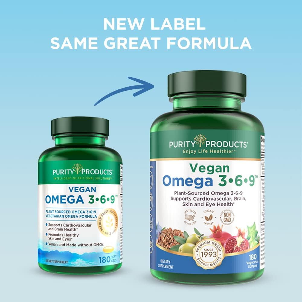 Plant-Based Omega 3 6 9 Essential Fatty Acids - Vegan Formula - 180 Softgels - 3 Month Supply - Purity Products Omega 3-6-9 Complex - Espot.com.au