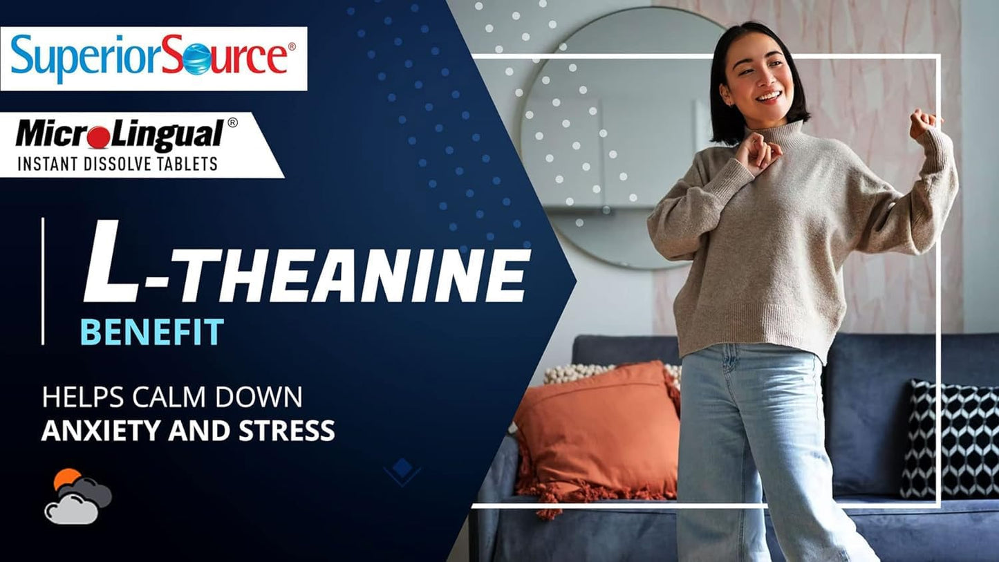High-Quality L-Theanine 200 mg Tablets for Relaxation and Sleep Support - 100 Ct - Non-GMO - MicroLingual Instant Dissolve Technology - Espot.com.au