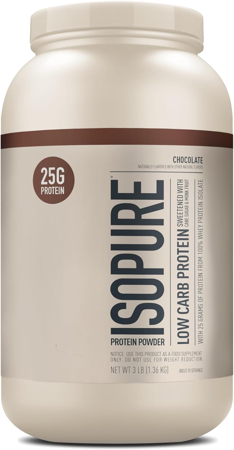 Isopure Low Carb Chocolate Whey Isolate Protein Powder - Gluten & Lactose Free - 25g Protein Per Serving - 3 Lbs, 39 Servings - Espot.com.au