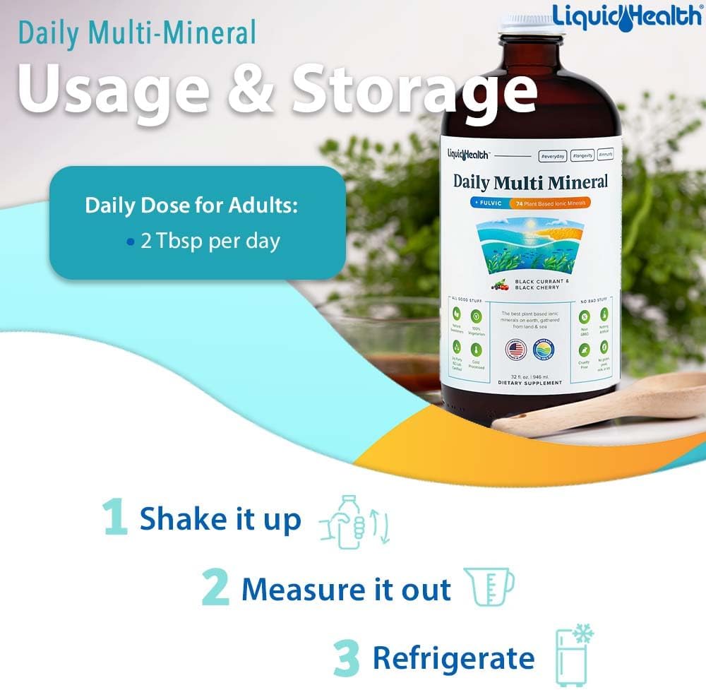 LiquidHealth Daily Multi Mineral Supplement with Fulvic Acid - Plant Based Ionic Aquamin Sea Trace Ocean Minerals for Immune Support, Energy, Gut Health, Detox - Vegetarian & Sugar-Free - 32 oz - Espot.com.au