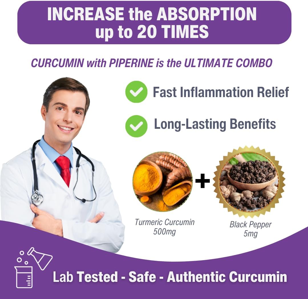 Turmeric Curcumin with Black Pepper Supplement for Enhanced Absorption | 95% Curcuminoids + 95% Piperine | 90 Veg Capsules, 500mg | New Roots Herbal - Espot.com.au