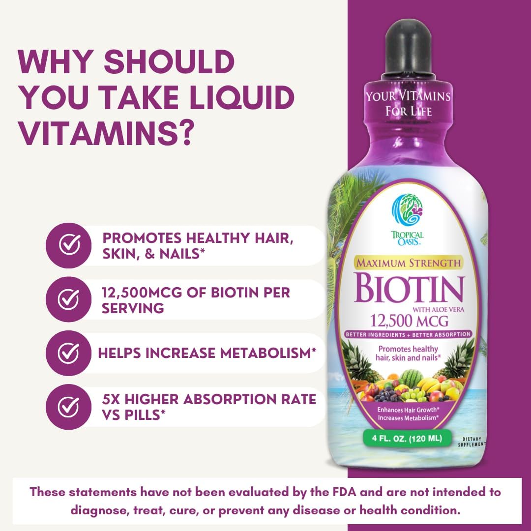 tropical-oasis-liquid-biotin-drops-12500-mcg---fast-hair-growth-reduced-loss-healthy-skin-strong-nails---5x-more-potent-than-pills---max-absorption---vegan---4oz-30-servings-6