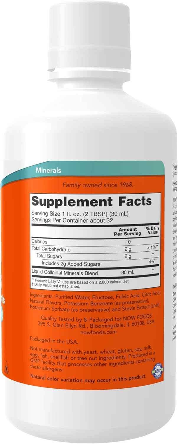 NOW Foods Colloidal Minerals Liquid Supplement, Raspberry Flavor, 32-Ounce - Plant Derived Essential Trace Minerals for Overall Health and Wellness