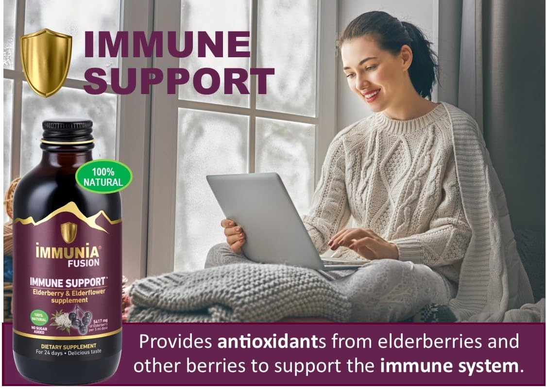 Immunia Fusion - Immune Support Formula with Elderberries, Elderflowers, and Blue Fruits - Antioxidant-Rich Concentrated Blend (1-Pack) - Espot.com.au
