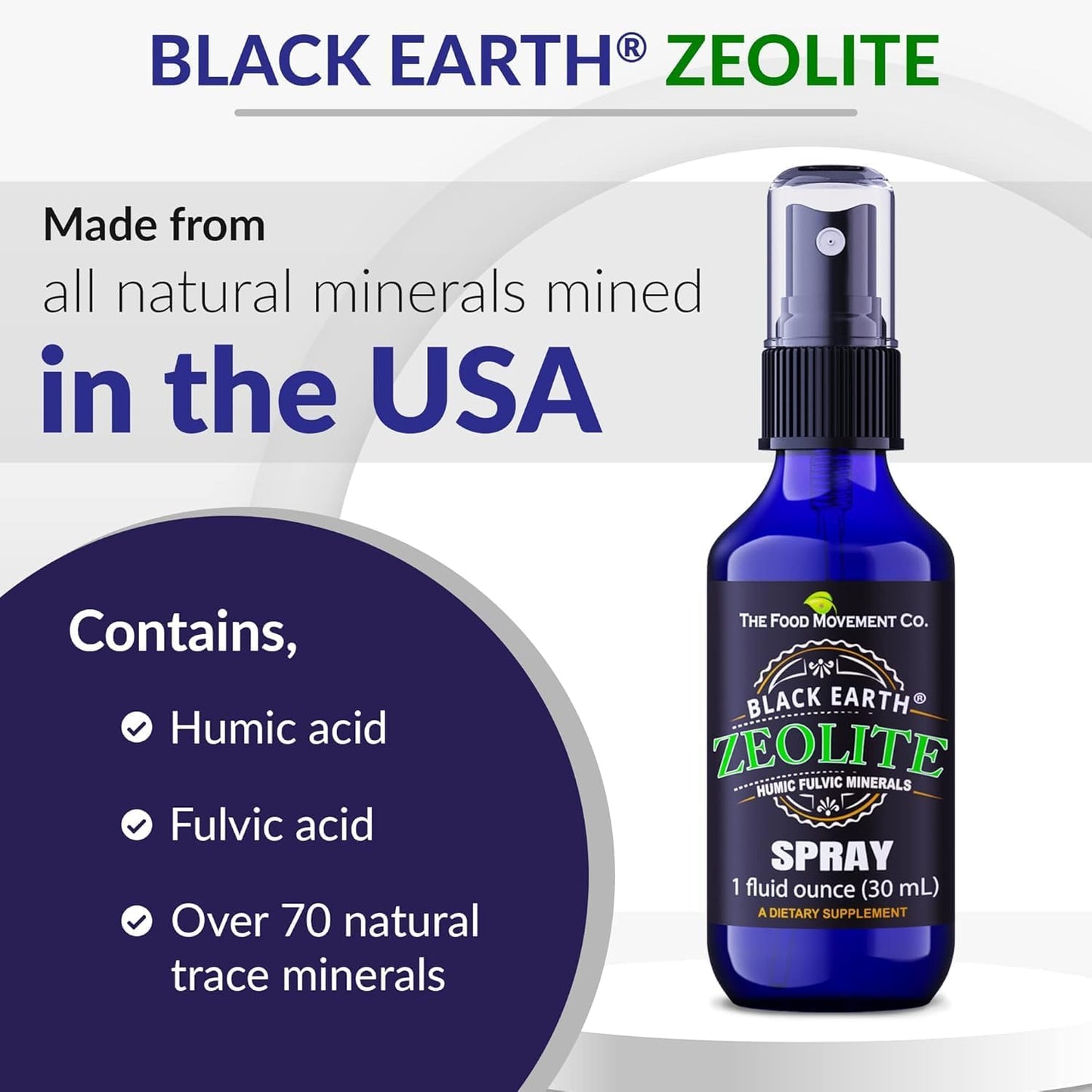Black Earth Zeolite with Humic Fulvic Acids, Trace Minerals Liquid Supplement - Supports Gut Health, Immune System, Digestion, & Elimination - 1oz Pump Spray for Adults & Kids (2 Pack) - Espot.com.au