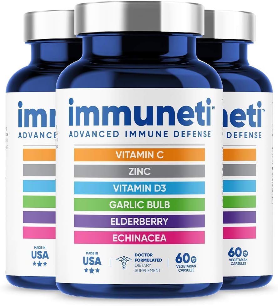 Immuneti Nutrition Immuneti - 6-in-1 Immune Defense Supplement with Vitamin C, D3, Zinc, Elderberries, Garlic, Echinacea - 3 Pack for Overall Health Support - Espot.com.au