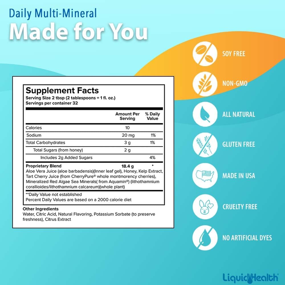 LiquidHealth Daily Multi Mineral Supplement with Fulvic Acid - Plant Based Ionic Aquamin Sea Trace Ocean Minerals for Immune Support, Energy, Gut Health, Detox - Vegetarian & Sugar-Free - 32 oz - Espot.com.au