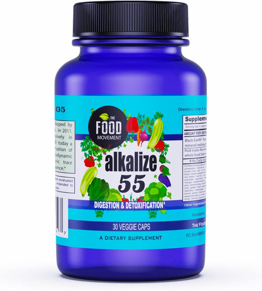 Alkalize 55 - Fermented Foods with Black Earth Humic Fulvic Trace Minerals for pH Balance and Immune Support - 30 Vegan Capsules - Espot.com.au