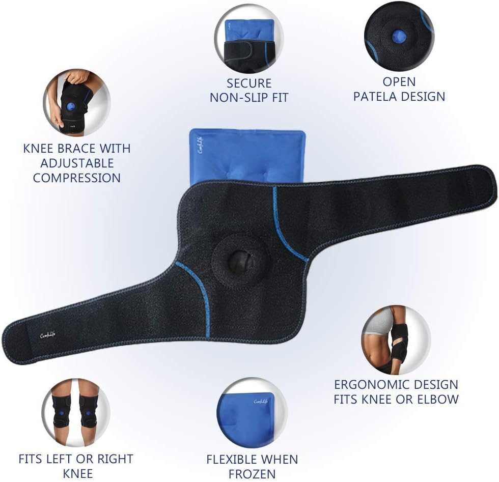 Adjustable Knee Ice Pack with Wrap - Reusable Hot & Cold Gel Pack for Knee Injuries, Pain, Surgery - ComfiLife Compression Support for Arthritis, Meniscus - Knee Brace for Recovery & Relief - Espot.com.au