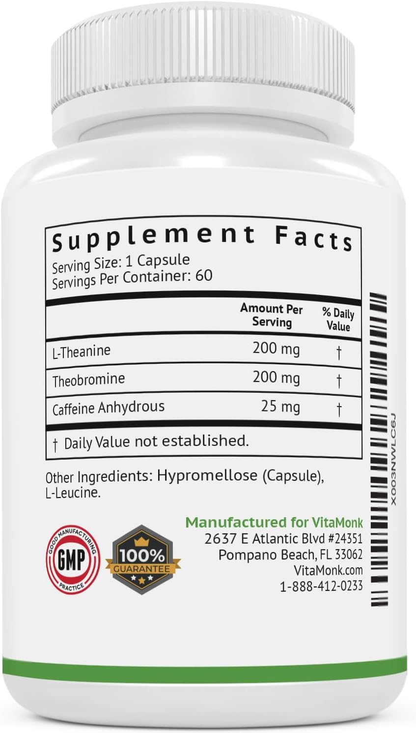 25mg Caffeine Theanine Pills - Smooth Energy Boost, No Jitters, No Crash - Microdose Caffeine L Theanine Capsules - 60 Count - Espot.com.au