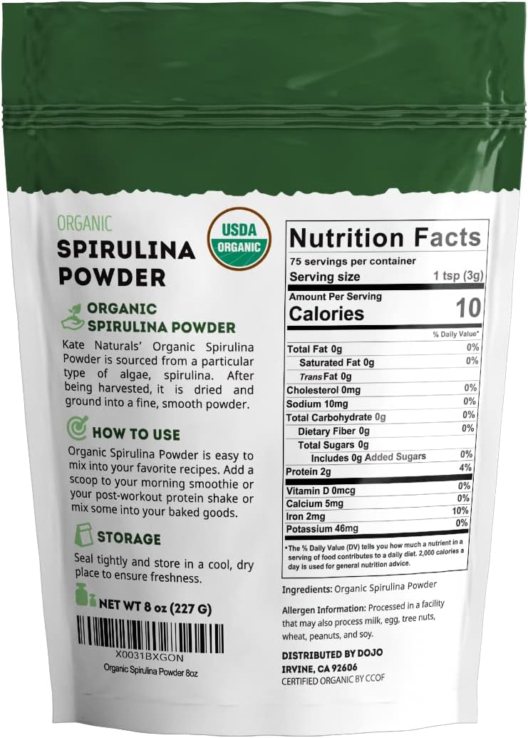 usda-certified-organic-spirulina-powder---immune-support-antioxidants---nutrient-dense-superfood-supplement---8-oz---non-gmo-gluten-free---by-kate-naturals-7