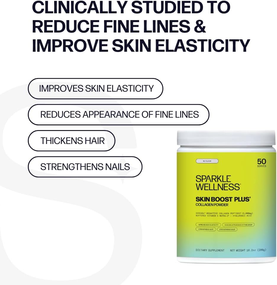 50-Serve Collagen Powder Supplement with VERISOL Peptides, Vitamin C & Hyaluronic Acid for Skin Boost - Flavorless Sparkle Wellness Formula - Espot.com.au