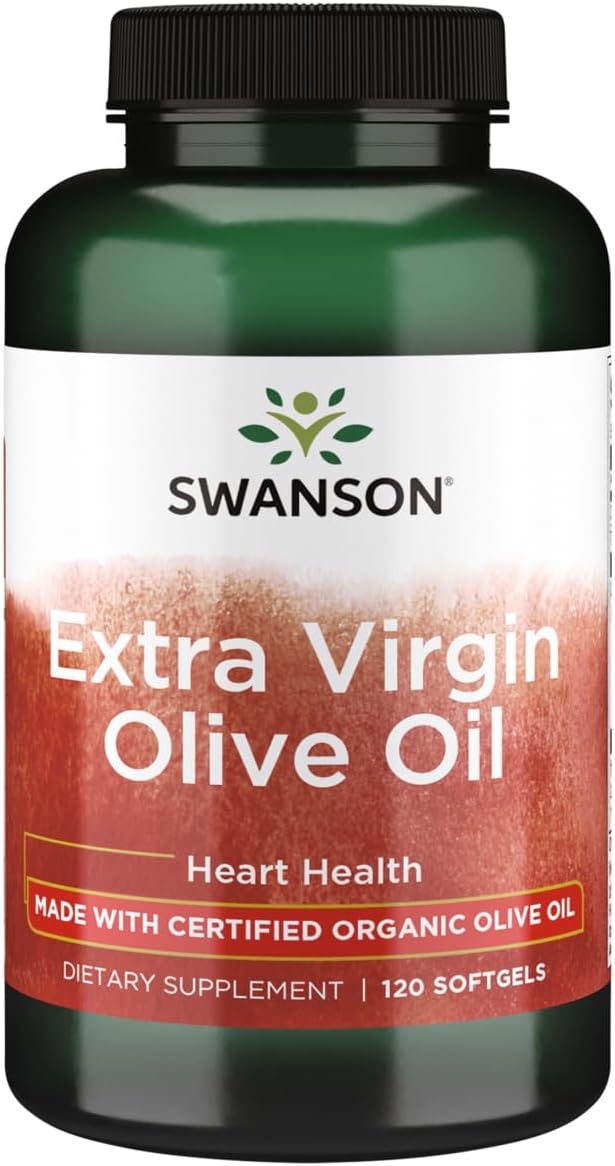 Organic Cold-Pressed Olive Fruit Softgels for Cardiovascular Health - Swanson Extra Virgin Olive Oil Supplement with Essential Fatty Acids - 120 Softgels, 1g Each - Espot.com.au