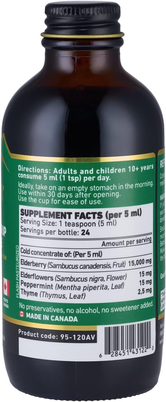 Elderberry Syrup with Elderflower, Thyme, Peppermint - Immune Boosting Formula, No Added Sugar, Delicious Taste - 24 Day Supply - Espot.com.au
