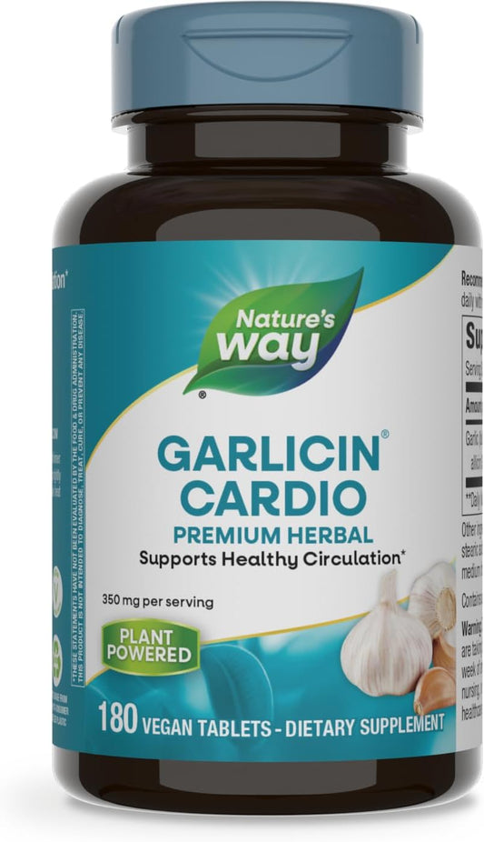 Nature's Way Garlicin Cardio Tablets - Premium Herbal Supplement for Healthy Circulation, Vegan, 180 Count - Espot.com.au