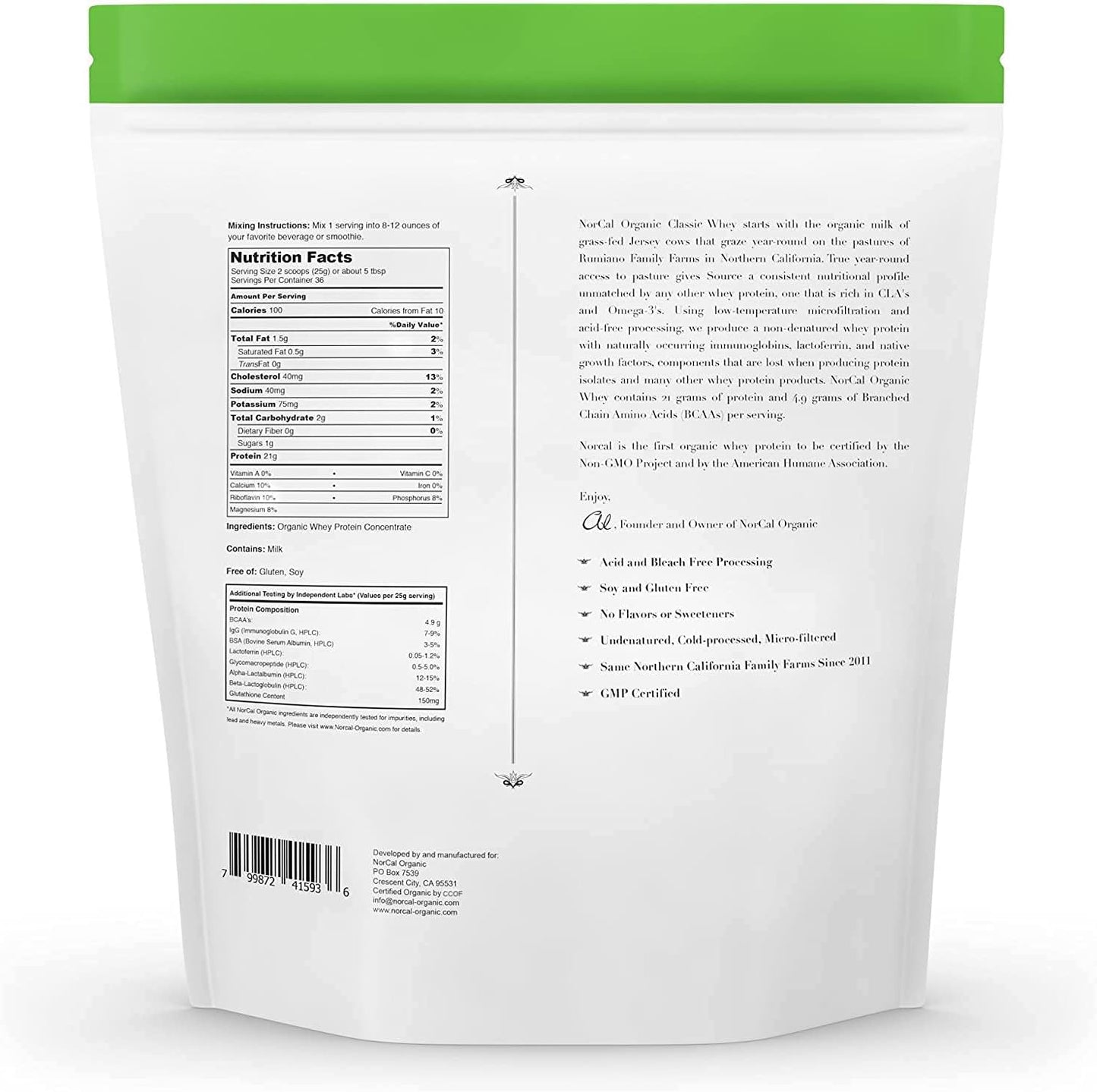NorCal Organic Grass-Fed Classic Whey Protein Powder - Unflavored - Lecithin-Free - 2lb Bulk Size - Espot.com.au
