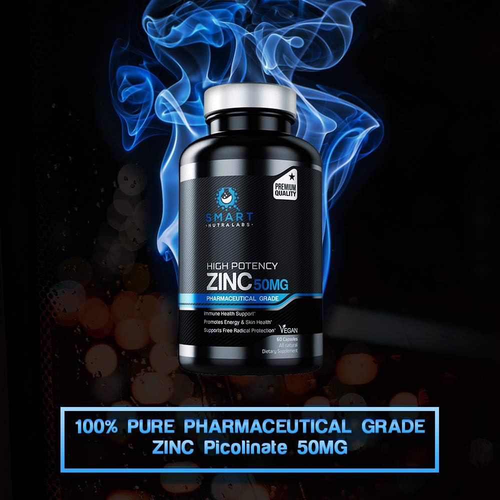 High Potency Vegan Zinc Picolinate Supplement - Supports Immune Health & Energy - 50MG - 60 Capsules - 2 Month Supply by Smart Nutra Labs - Espot.com.au