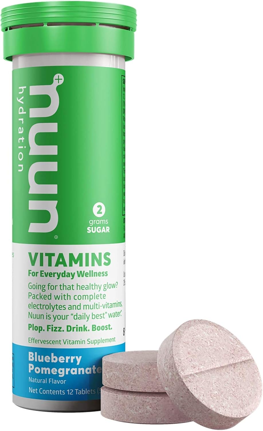 Nuun Hydration Vitamins Electrolyte Tablets, Blueberry Pomegranate Flavor - 5 Essential Electrolytes with Vitamins A, B6, C, D, E, Magnesium - Vegan & Non-GMO - 8 Pack (96 Servings) - Espot.com.au