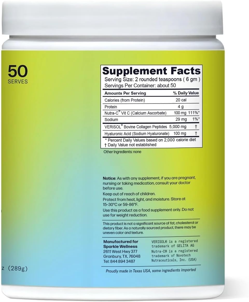 50-Serve Collagen Powder Supplement with VERISOL Peptides, Vitamin C & Hyaluronic Acid for Skin Boost - Flavorless Sparkle Wellness Formula - Espot.com.au