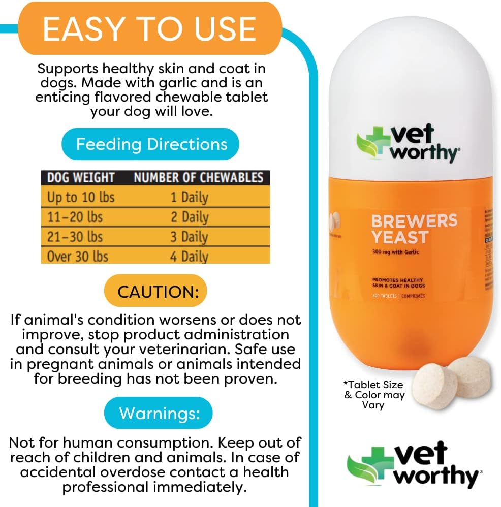 garlic-flavored-brewers-chewables-for-dogs---300-tablets---support-healthy-skin-coat-with-zinc-iron-vitamin-b-complex---daily-dog-supplement-5