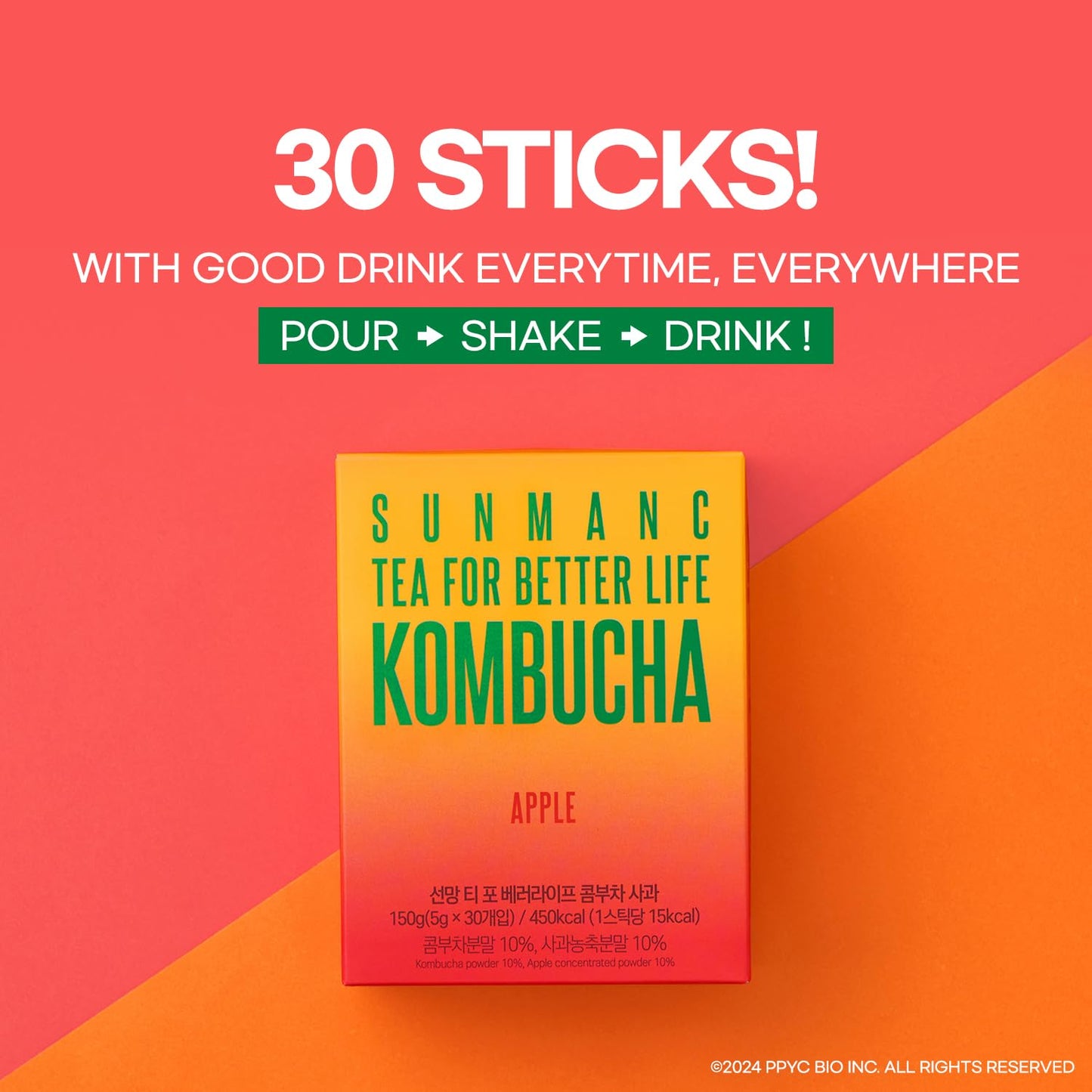 30-packets-of-sunmanc-kombucha-apple-flavored-tea-powder-mix---sparkling-probiotic-fermented-drink-with-0g-sugar-and-low-calories-2