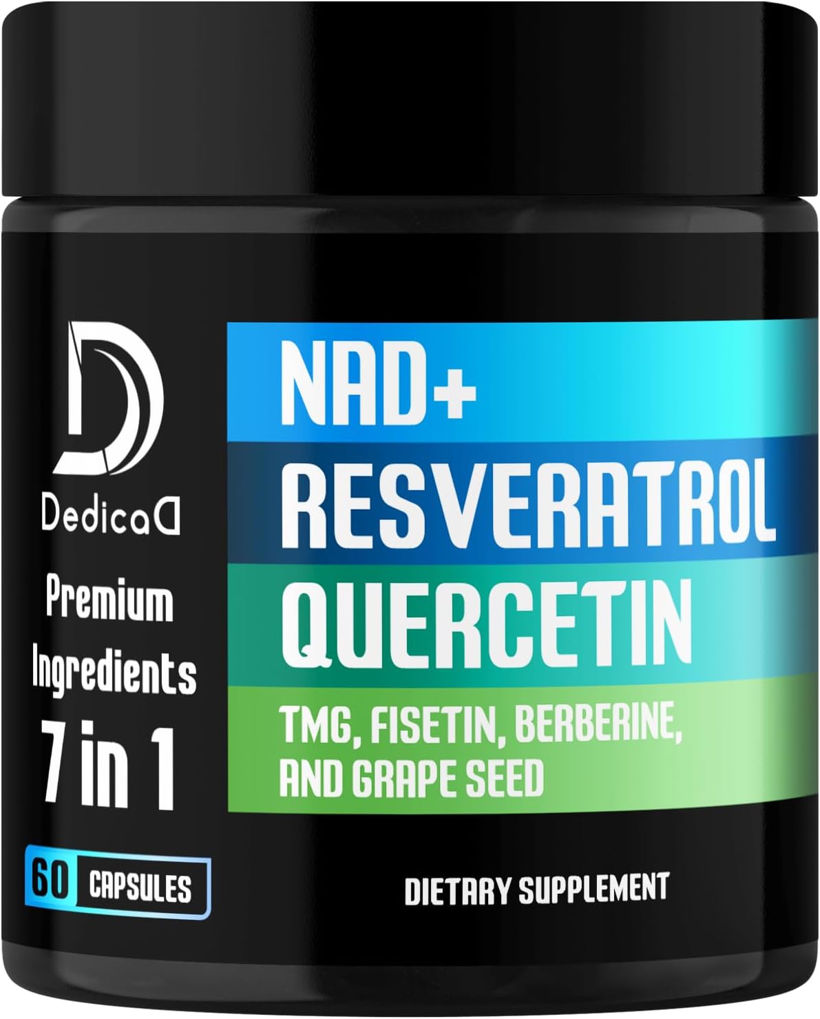 1000mg DEDICAD NAD+ Supplement with Resveratrol, Quercetin, Berberine, Fisetin, TMG, Grape Seed - Energy, DNA Repair, Aging Defense, Brain Function - 60 Capsules - Espot.com.au