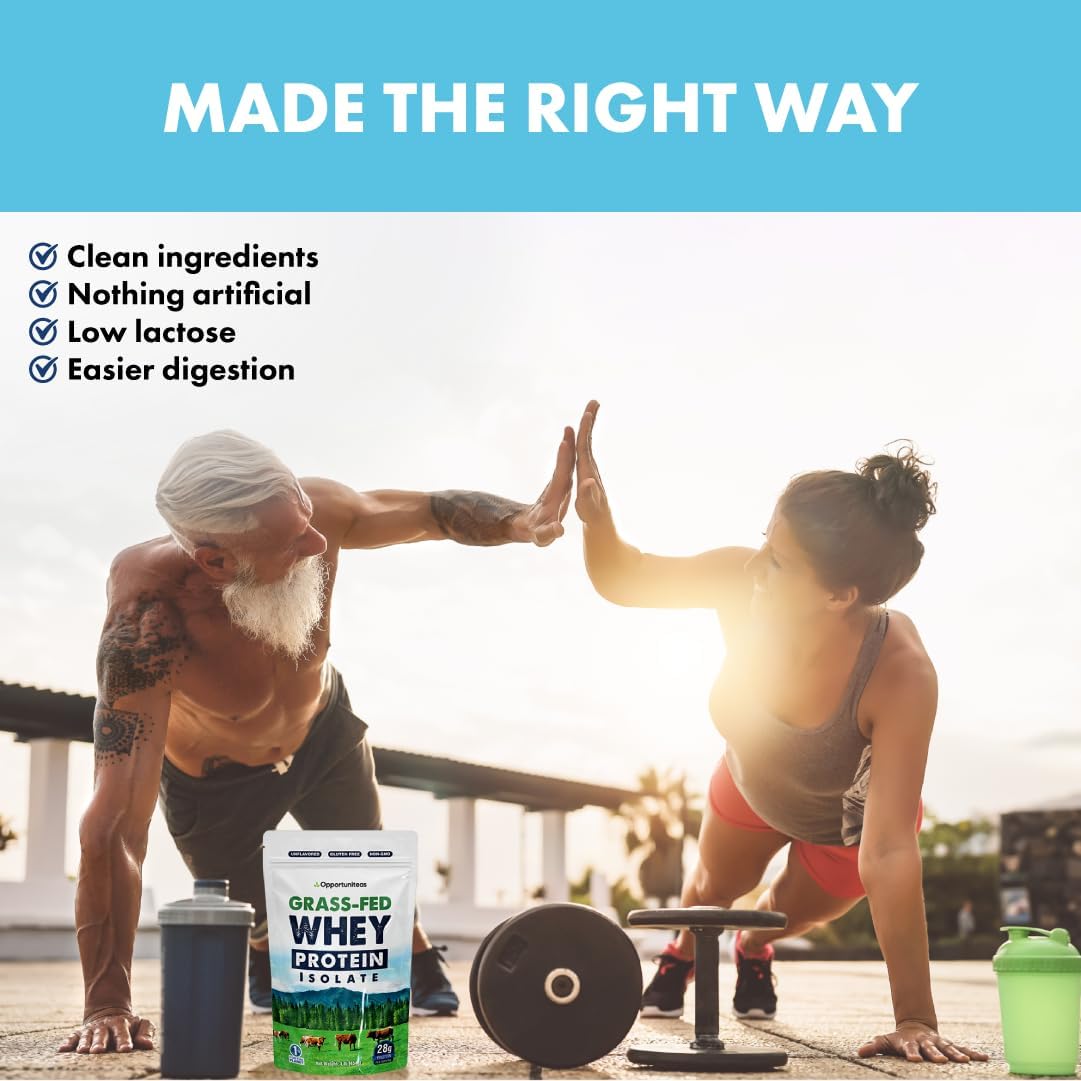Organic Grass Fed Whey Isolate Protein Powder - Unflavored 28g Protein Powder, Hormone-Free, Non GMO - 1lb Pack - Espot.com.au