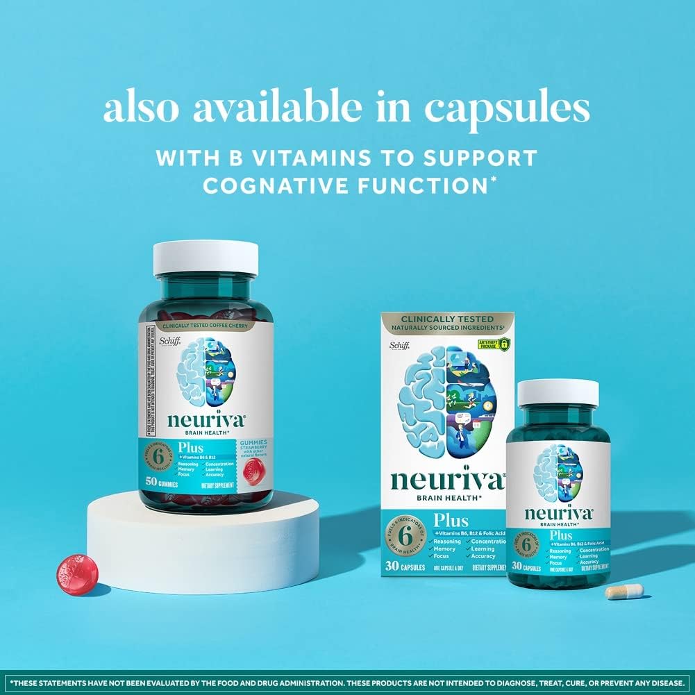 Neuriva Plus Brain Supplement Gummies with Nootropics for Memory, Focus & Cognitive Function - Strawberry Flavor - 100 Gummies - Espot.com.au