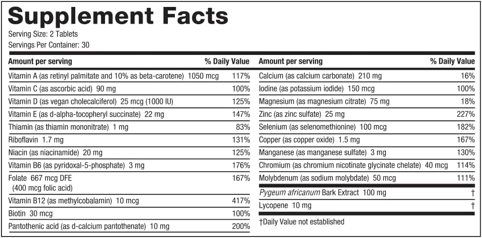 Men's Daily Multivitamin with 23 Key Nutrients for Physical, Brain, Heart Health - Includes Calcium, Magnesium, Zinc - 30-Day Supply - Espot.com.au