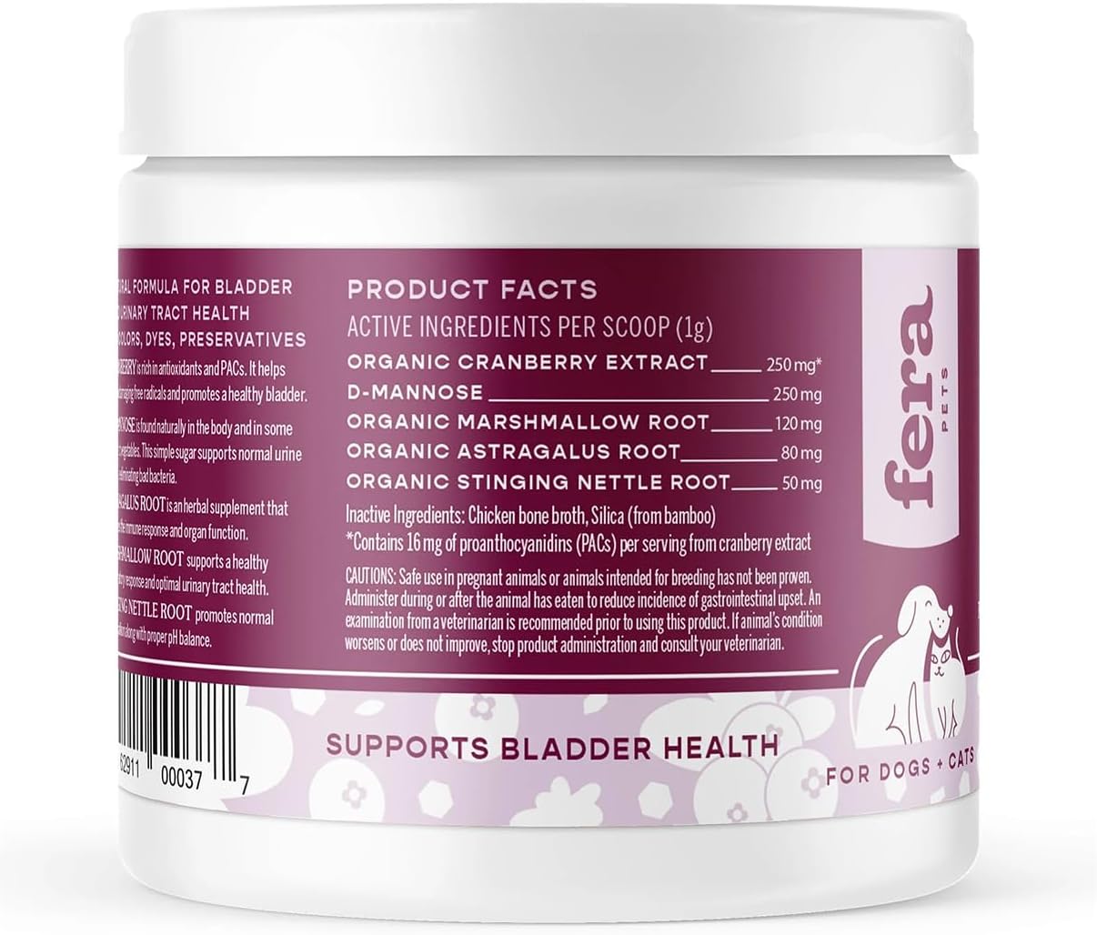 fera-pet-organics-bladder-cranberry-supplement-for-dogs-cats---vet-formulated-for-kidney-urinary-health---with-d-mannose-cranberry-and-stinging-nettle---60-scoops-7